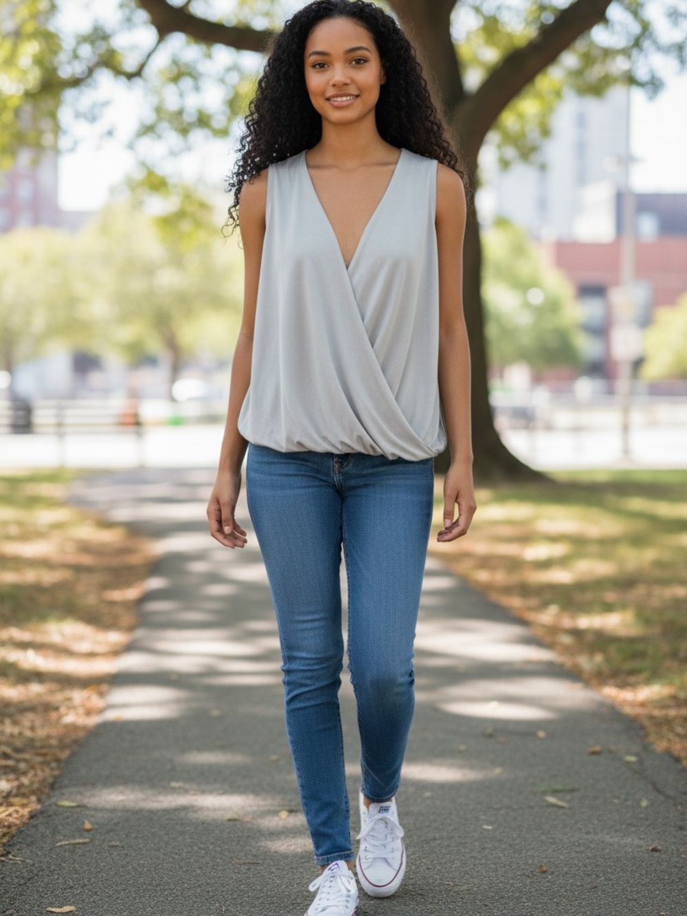 Zenana Draped V-Neck Surplice Sleeveless Top